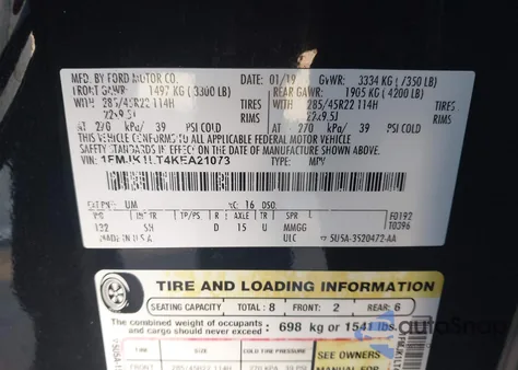 2019 Ford Expedition Max Platinum from USA, damaged, VIN 1FMJK1LT4KEA21073